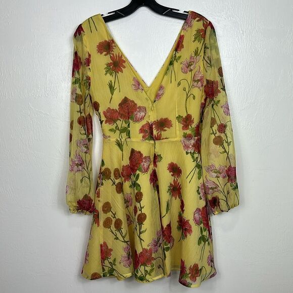 BB Dakota Botanical Bae Yellow Floral Print Long Sleeve Dress Size 0 - Picture 6 of 14